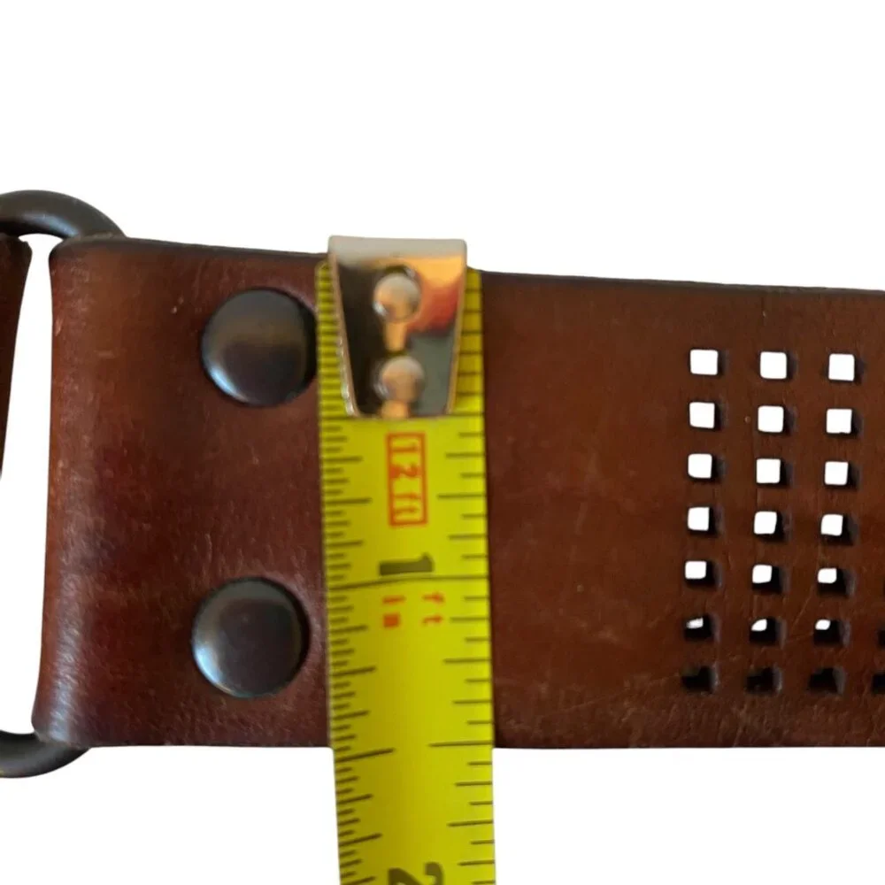 Calvin Klein Vtg Brown‎ Perforated Leather Belt Metal Buckle 1.5